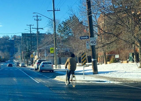 Enjoying a clear bike lane on Dundurn near Earl Kitchener School