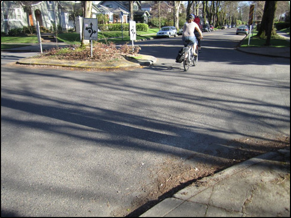 Cyclist navigating mini-roundabout (Image Credit: NACTA)