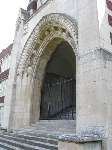 Figure 17. Main door, Delta Collegiate, built in 1924 from Tyndall stone.