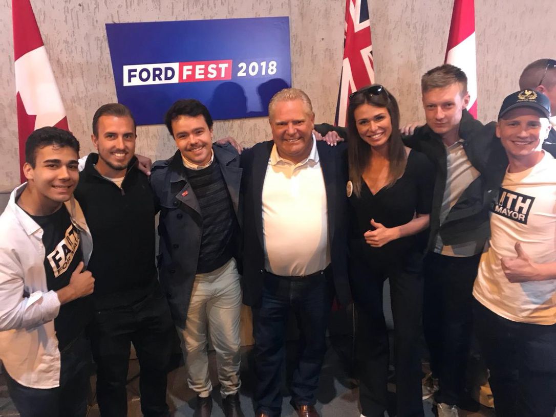 Ontario Premier Doug Ford photographed with white supremacist mayoral candidate Faith Goldy at 2018 Ford Fest