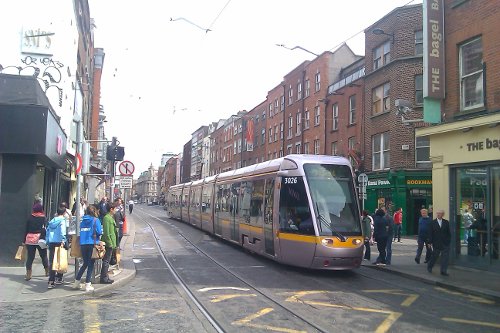 The Luas LRT runs along Upper Abbey Street, north of the Liffey