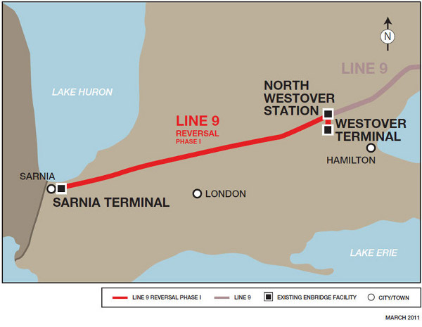 Line 9 Reversal route (Image Credit: Enbridge)