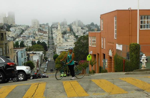 Riding a bike in San Francisco