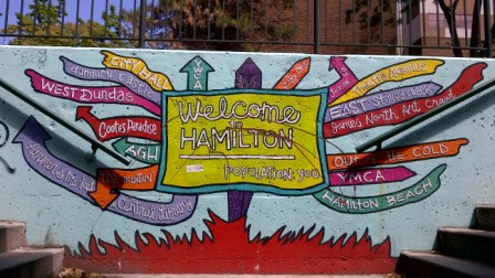 Welcome to Hamilton mural at MacNab underpass