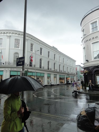 Rain does not deter pedestrians from beautiful public spaces