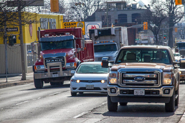 Here is one of the clusters of high-speed traffic, including heavy trucks, that punctuates the desolation