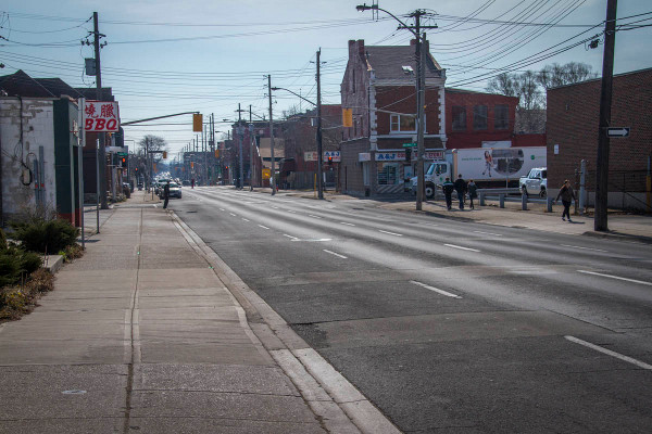 After the wave of traffic, the street returns to desolation