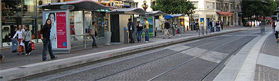 A streetcar station in downtown Grenoble.