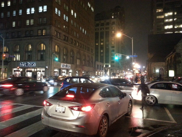 Actual gridlock at Bloor and University, Toronto, during evening rush hour (RTH file photo)