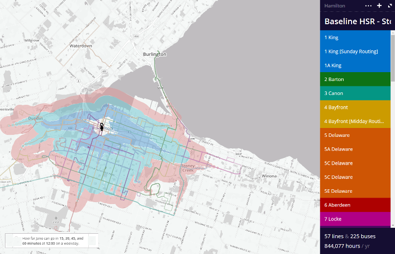 Travel time from downtown, HSR baseline conditions