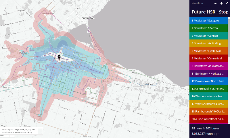 Travel time from downtown, HSR Future Conditions.