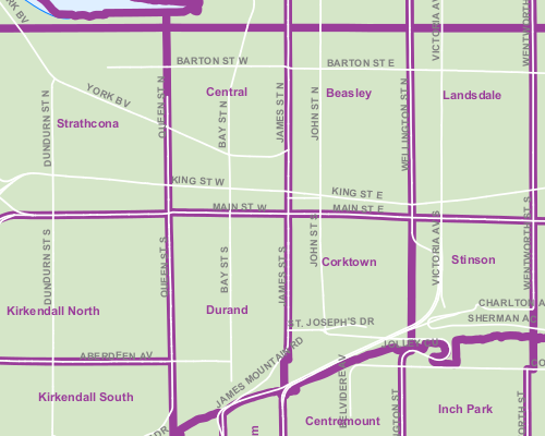Hamilton neighbourhood map (Image Credit: City of Hamilton [PDF])