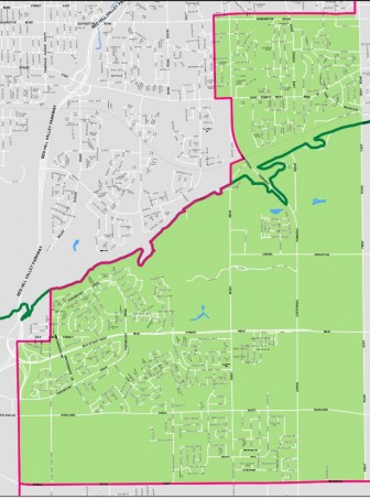 Map of Ward 9 Stoney Creek showing the urban portion of Upper Stoney Creek. (City of Hamilton map)