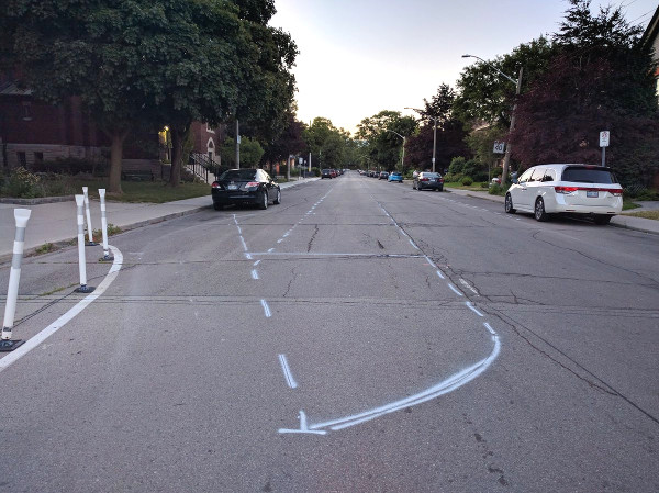 Pavement markings on Herkimer for bike lane installation
