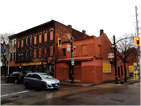 Boarded-up buildings south of Cannon