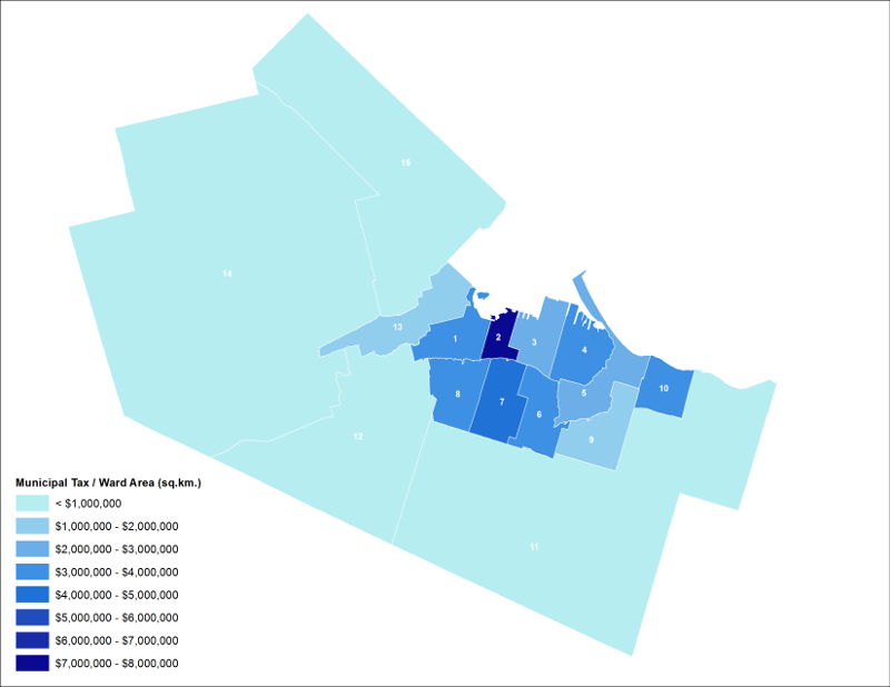 Municipal tax per square kilometre by ward