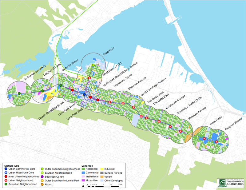 Station-area Land Use and TOD along the Hamilton A- and B-Line LRT