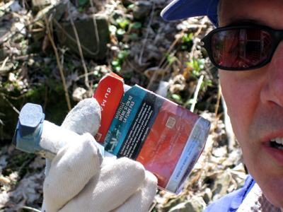 A visual metaphor? Grant Ranalli finds a cigarette package and an inhaler discarded at the park.