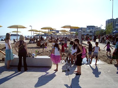 HTO Beach: a giant sandbox filled with tall umbrellas. It might look strange but the kids love it.