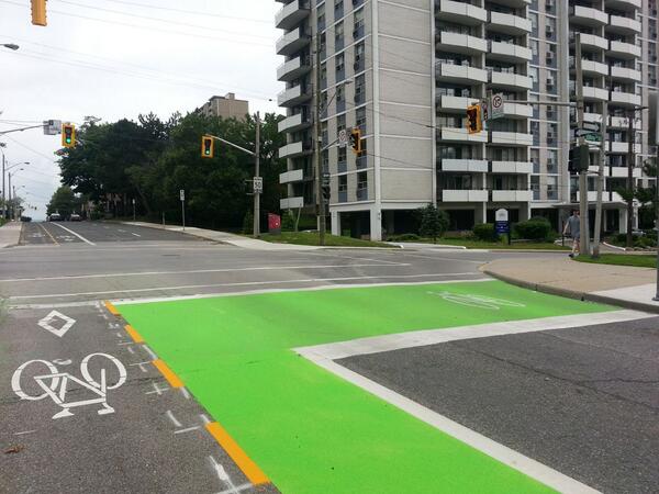 Green painted bike boxes