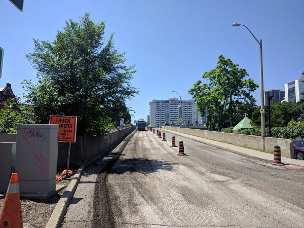 Hunter Street West being resurfaced, July 4, 2018