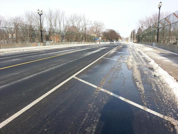 New asphalt poured and crossed off on the James North bridge