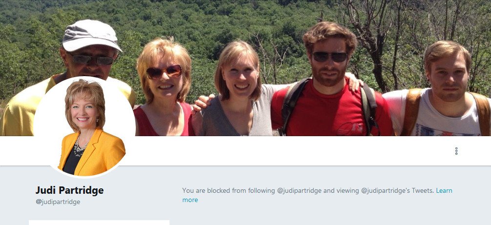 Screenshot: blocked by Judi Partridge on Twitter