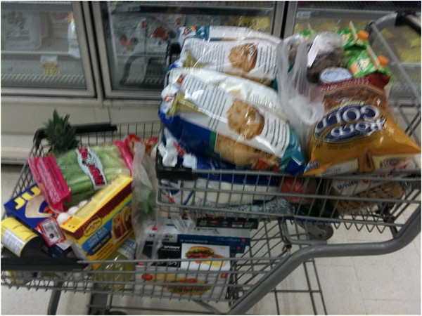 Shopping cart full of groceries