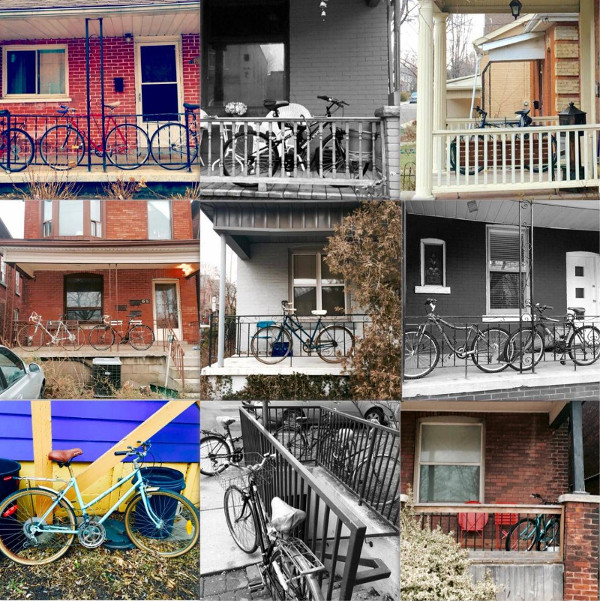 Bikes on porches in Strathcona neighbourhood