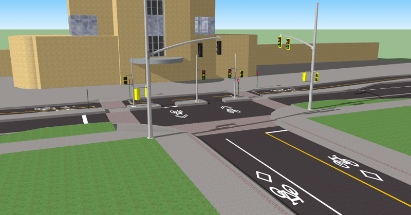 Rendering of Hunter Street bike lanes at GO Station