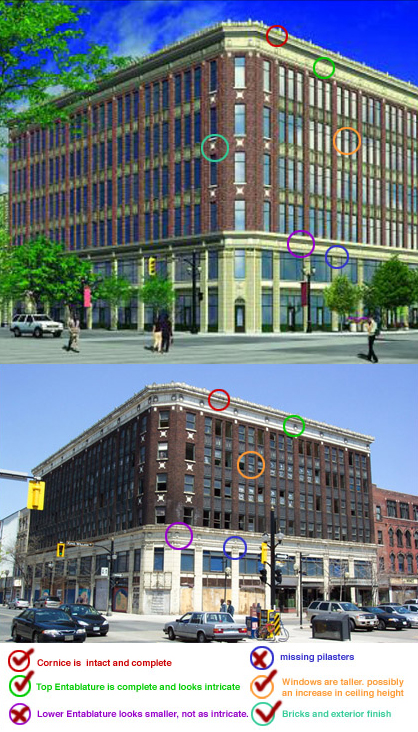 The current and proposed Lister Block buildings, compared by detail