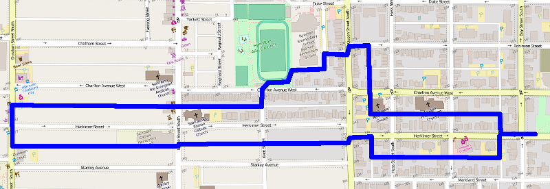 Route of Jane's Ride (Image Credit: OpenStreetMaps)