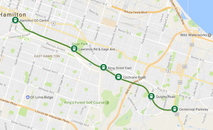 Map of line and proposed stations (Image Credit: Google Maps)