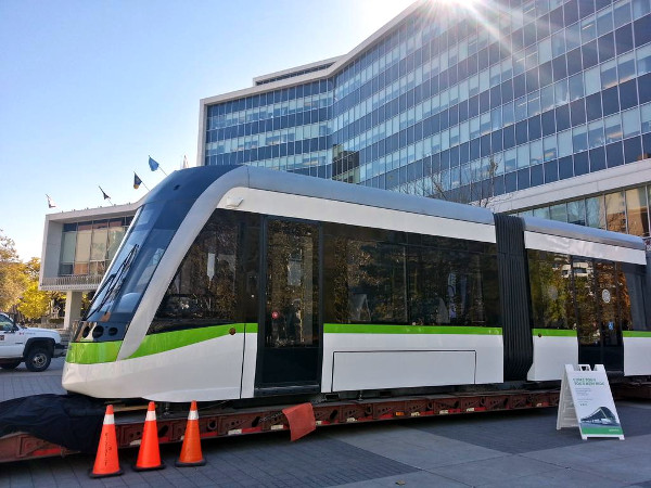 LRT vehicle on display outside City Hall last year (RTH file photo)