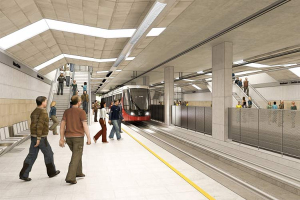 An image of a completed Lyon LRT Station platform level, notice the size difference between it and its bus tunnel equivalent. (Image Credit: Rideau Transit Group)