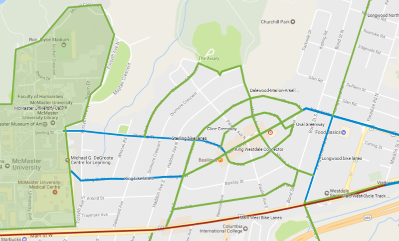 Proposed Westdale cycling facilities (Image Credit: Google Maps)