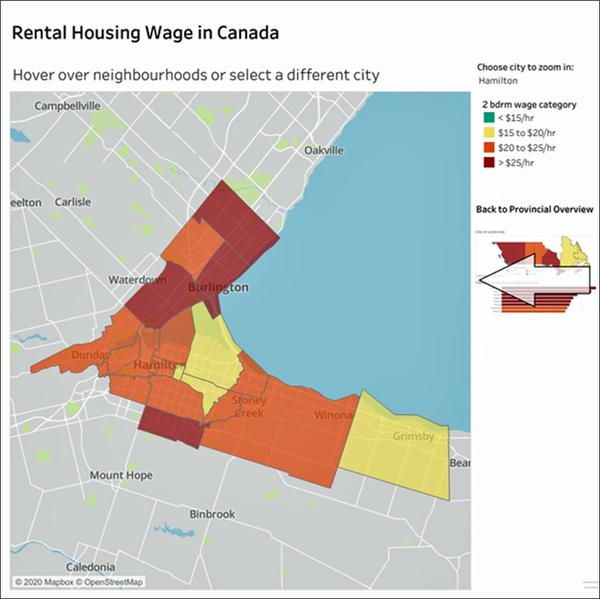 The rental wage. This map shows the wage required to rent a two bedroom apartment in the various neighbourhoods at a housing occupancy cost of 30% of gross income. (Source: policyalternatives.ca/rentalwages)