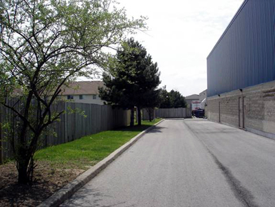 The trees in this alley seem to say, 'Please sit for a moment and enjoy our shade while our organization videotapes you.'