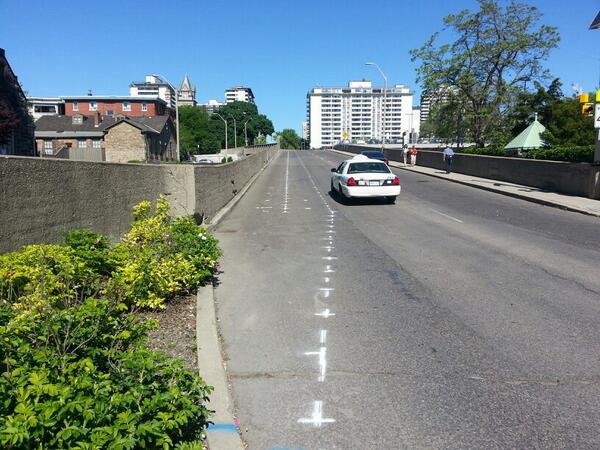 Markings for bike lanes west of MacNab (Image Credit: Ryan McGreal)