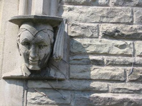 Figure 14. Detail of Carving (in Indiana limestone) and Credit River sandstone blocks, University Hall, McMaster University. Carving by William Oosterhoff.