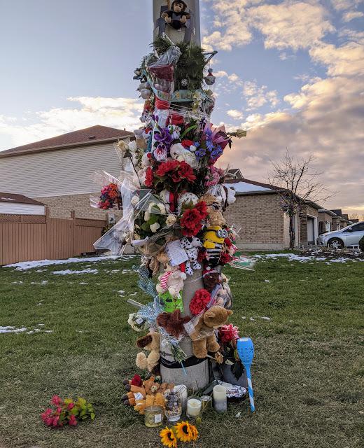 Roadside memorial for Jude Strickland on the southwest corner of Upper Gage and Royalvista