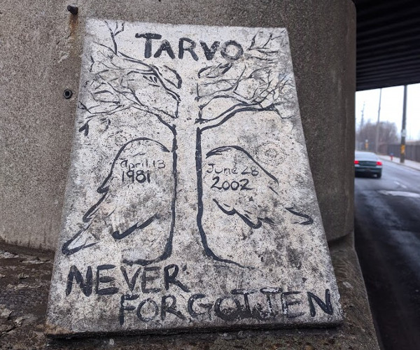 Memorial for Tarvo Hess on Aberdeen at CP Rail overpass