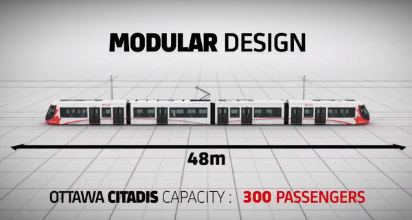 Alstom's promotional video image of Ottawa's Citadis Spirit LRV (Image Credit: Alstom)