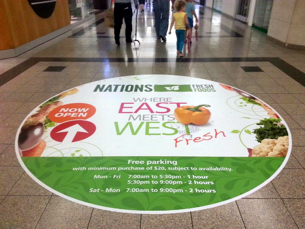 Nations Fresh floor sign inside Jackson Square King and James entrance