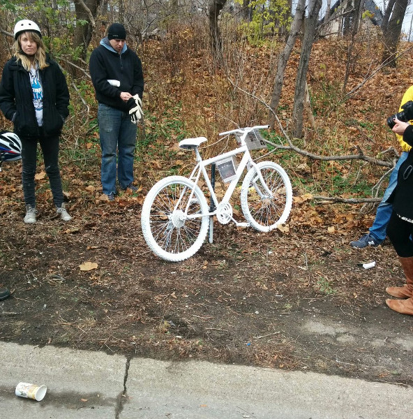 Ghost bike on Claremont Access as a memorial to Jay Keddy, who was killed on December 2, 2015 (RTH file photo)