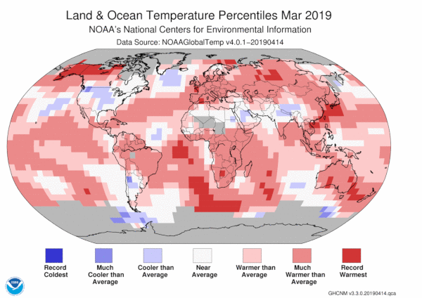 NOAA Global Temperature Percentiles, 2019-01 to 2019-05