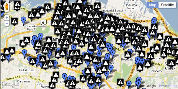 Pedestrian Accident / Crossing Guard data Google Maps mashup