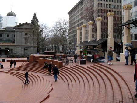 Pioneer Square, heart of the city. Each brick has a name stamped on in memory of their donation to construct the square.