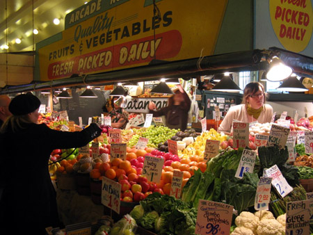 The market interior is wonderful. I truly hope that our own Hamilton Farmers Market doesn't try to develop a uniform signage and 'upscale' yuppy feel to it.