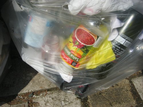 Recyclables in a clear bag